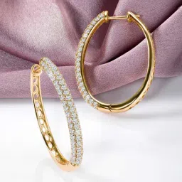 Peora Gold Plated Contemporary CZ Studded Fancy Hoop Earrings-image-30