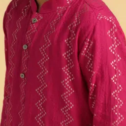 KISAH Boys Pink Cotton Embroidered Kurta image 5