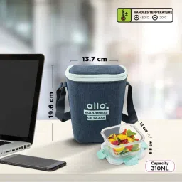 Allo Borosilicate Glass Lunch Box Microwave Oven Safe With Detachable Lock and Denim Blue Tiffin Bag image 5
