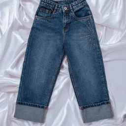 Purple United Kids Girls Wide Leg Mid-Rise Low Distress Light Fade Jeans-image-70
