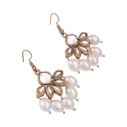 Fida Gold Ethnic Kundan & Pearl Dangler Earrings image 5