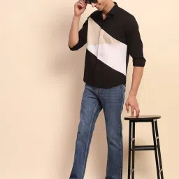 Camla Black Cotton Regular Fit Colorblock Shirt image 5