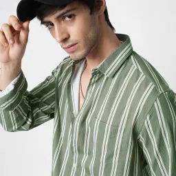 Vastrado Green Relaxed Fit Striped Shirt image 5