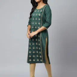 Aurelia Green Regular Fit Solid Kurta image 5