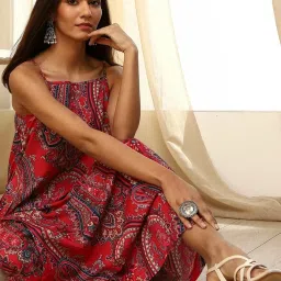 Biba Magenta Cotton Printed Kurta With Pant image 5