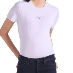 Tommy Hilfiger Lavender Flower Logo Regular Fit T-Shirt-image-4