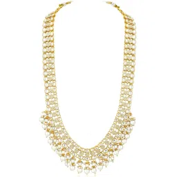 Peora Gold Plated White Kundan & Beads Studded Long Necklace Earrings & Maangtikka Set image 5