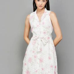 Code by Lifestyle Off White & Pink Regular Fit Shirt Dress-picture-25