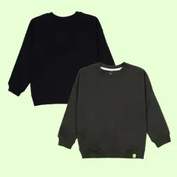 Kiddopanti Boys Military Green and Black Sweatshirt - Pack of 2-image-38