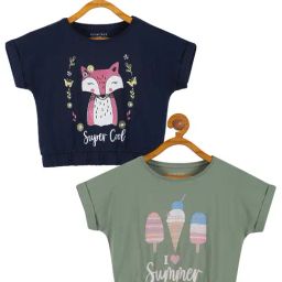 Plum Tree Kids Green & Navy Printed Crop Top (Pack Of 2)-picture-20