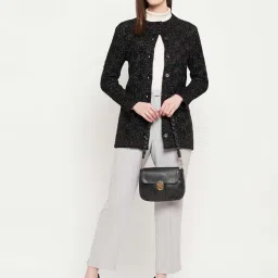 MADAME Black Textured Pattern Cardigan image 5