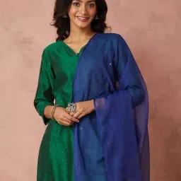 fabindia Blue Cotton Silk Dupatta image 2
