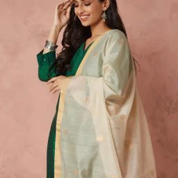 Fabindia Beige Cotton Silk Regular Fit Woven Dupatta-picture-6