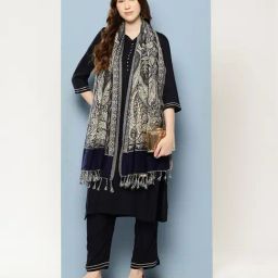 Aarika Navy Blue Wool Woven Design Shawl-picture-12