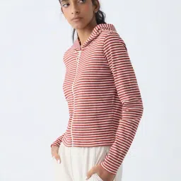 Studiofit by Westside Rust Striped Cotton-Blend Hooded Jacket-image-23