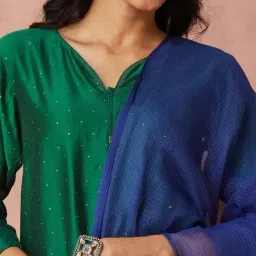 fabindia Blue Cotton Silk Dupatta image 5