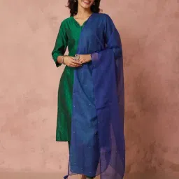 fabindia Blue Cotton Silk Dupatta image 4