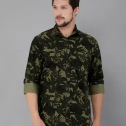 Crimsoune Club Olive Cotton Slim Fit Floral Print Shirt-picture-33