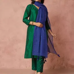 fabindia Blue Cotton Silk Dupatta image 3