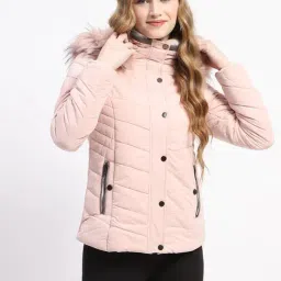 MADAME Light Pink Regular Fit Puffer Jacket-image-18