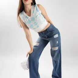 zayla Women Jean Flared High-Rise Highly Distressed Light Fade Jeans image 4