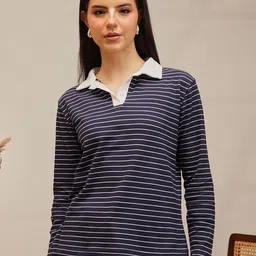 STREET 9 Striped Polo Collar Pure Cotton T-Shirt-picture-39