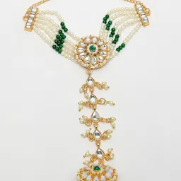 NVR Women Brass Kundan Gold-Plated Ring Bracelet image 3