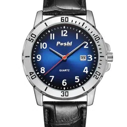 Poshi Men Leather Strap Round Dial Waterproof Watch image 2