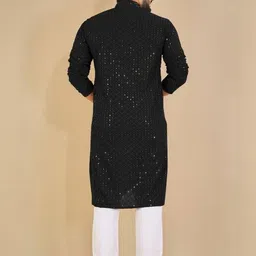 shreeram Men Black Straight Cotton Kurtas image 2