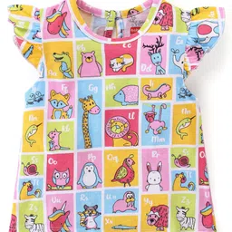 Babyhug 100% Cotton Knit Frill Sleeves Animal Print Top -Multicolor-image-43