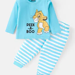 Babyhug Disney Cotton Knit Full Sleeves Night Suit With Lion King Graphics - Sky Blue-image-20