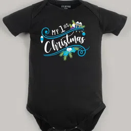 FFlirtygo Cotton Christmas Theme Half Sleeves My 1st Christmas Text Printed Onesie - Black-picture-30