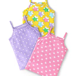 Babyhug 100% Cotton Single Jersey Knit Sleeveless Slips WithPolka Dots & Star Print Pack Of 3 - Pink Purple & Yellow-picture-12