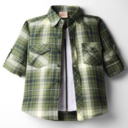 Rikidoos Cotton Woven Full Sleeves Checked Shirt With Attached Tee - Green-picture-27
