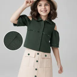 OLLINGTON ST. Woven Half Sleeves Lace Detailing Top & Cotton Twill Skirt- Olive Green & Khaki-picture-23