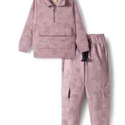 Rikidoos Full Sleeves Textured Sweatshirt & Coordinating Joggers Set - Onion Pink-picture-23