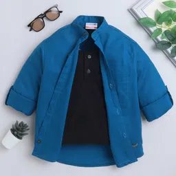 BAATCHEET Cotton Woven Full Sleeves Solid Shirt With Attached Tee - Blue-picture-28