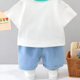 Googo Gaaga Cotton Half Sleeves Teddy Bear & Text Printed Tee With Shorts Set - White image 3