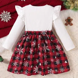 Fashion Dream Cotton Blend Full Sleeves Bow Applique Detailed Trees Printed & Checked Dress - White image 3