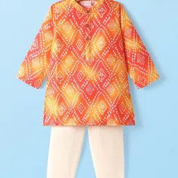 Babyhug Cambric Woven Full Sleeves Bandhani Printed Kurta Pyjama Set - Red image 2