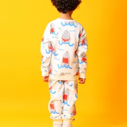 Anthrilo Fleece Knit Full Sleeves Sharks Printed Coordinating Winter Sweatshirt & Jogger Set - Off White image 3