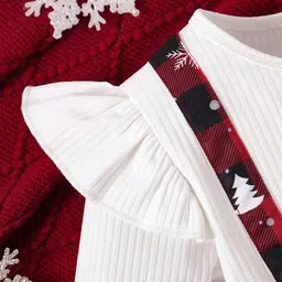 Fashion Dream Cotton Blend Full Sleeves Bow Applique Detailed Trees Printed & Checked Dress - White image 4