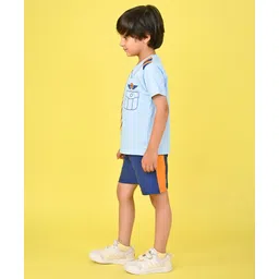 Babyhug Single Jersey Knit Half Sleeves Nightsuit with Air Force Print- Blue image 4