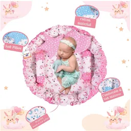 Babytoons Baby Nest for New Born Reversible Bed Sleeping Bedding Set (0-6 Months, Pink) image 4