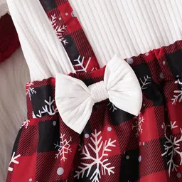 Fashion Dream Cotton Blend Full Sleeves Bow Applique Detailed Trees Printed & Checked Dress - White image 5