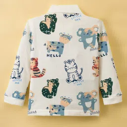 WOW Clothes Cotton Knit Full Sleeves Animal Printed Polo T-Shirt & Corduroy Trouser Set with Sling Bag - Dark Green image 4