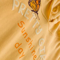 Tango Fleece Knit Full Sleeves Hooded Sweatshirt with Floral & Butterfly Print - Yellow image 4