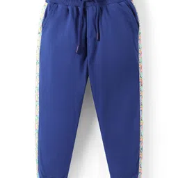 arias by lara dutta Arias Cotton Terry Knit Full Sleeves Winterwear Drop Shoulder Sweatshirt & Joggers Set with Text Print - Navy Blue image 5