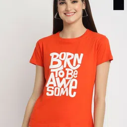 Tromko Women Pack of 2 Typography Printed Round Neck Cotton Regular Fit T-shirts-image-37