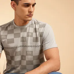 French Connection Checked Brand Logo Printed T-shirt-image-73